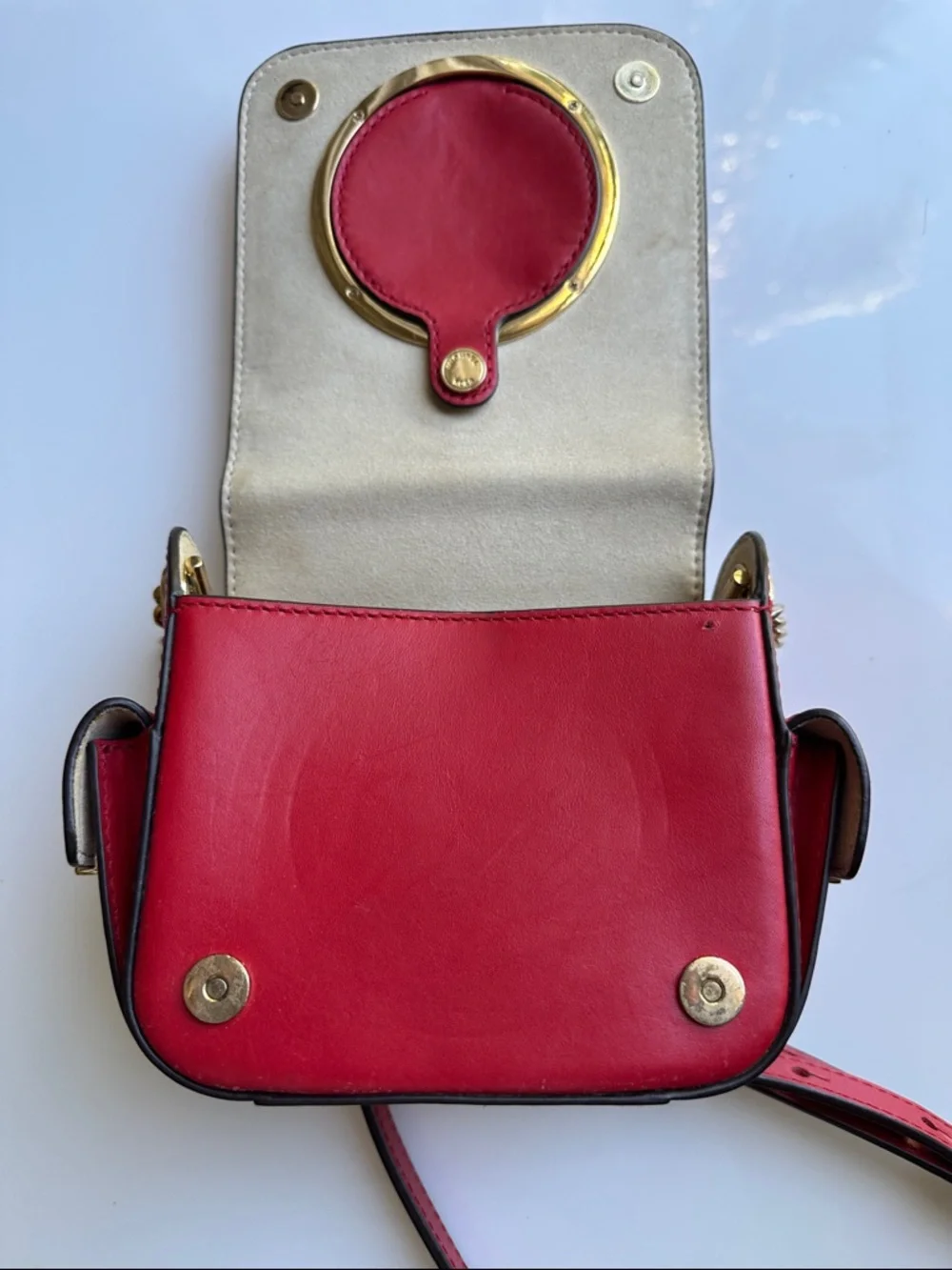 Michael Kors Red Leather Crossbody with Gold Ring Detail - Picture 6 of 12